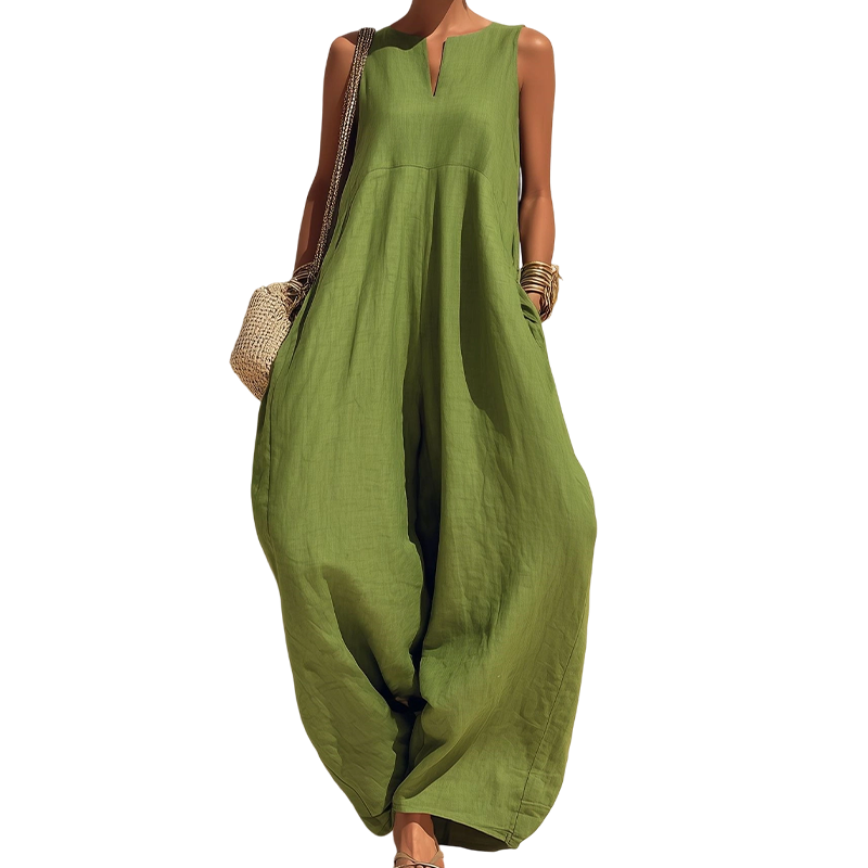 📢📢-50% ! 🍃 Combinaison Femme Sans Manches Col V Jambe Large avec Poches🤍✨