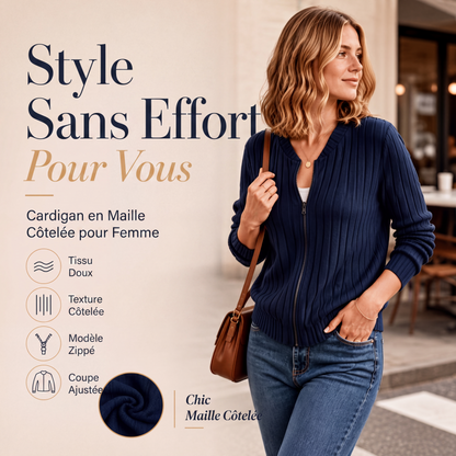 Blouson bomber zippé en maille côtelée pour femme