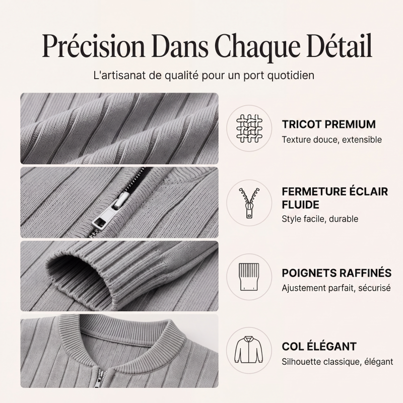 Blouson bomber zippé en maille côtelée pour femme
