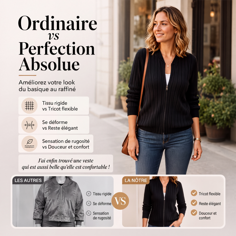 Blouson bomber zippé en maille côtelée pour femme