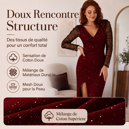 Robe moulante pailletée pour femme avec manches en résille