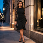 Robe moulante froncée pour femme à manches bouffantes en dentelle