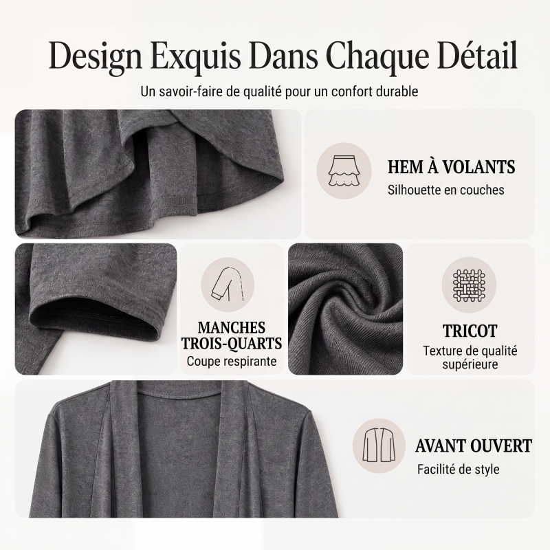 Cardigan femme à manches 3/4 et devant ouvert