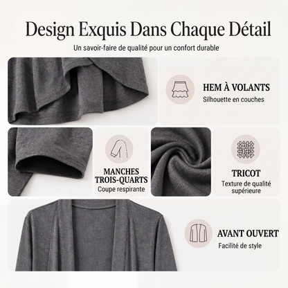 Cardigan femme à manches 3/4 et devant ouvert