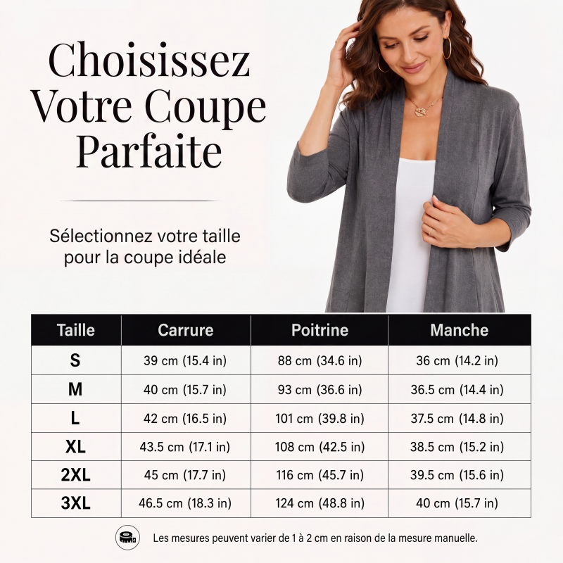 Cardigan femme à manches 3/4 et devant ouvert