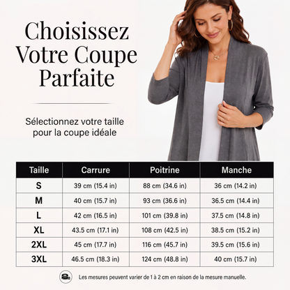Cardigan femme à manches 3/4 et devant ouvert
