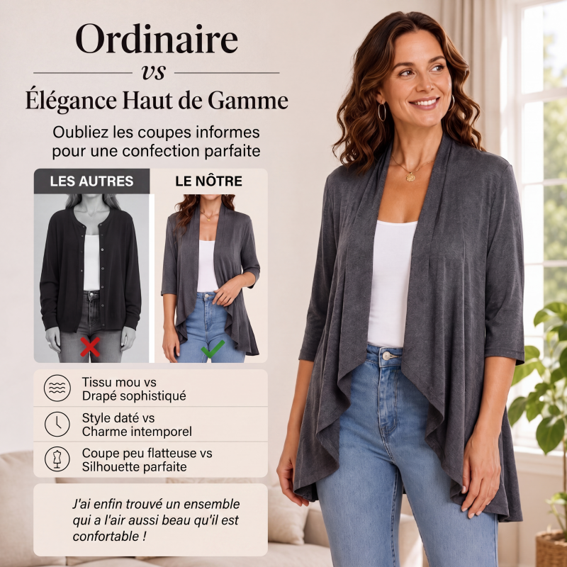Cardigan femme à manches 3/4 et devant ouvert