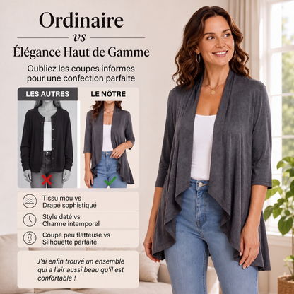Cardigan femme à manches 3/4 et devant ouvert