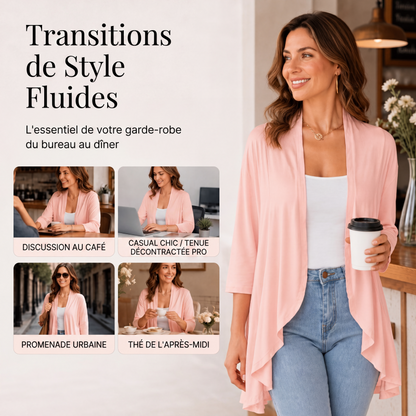 Cardigan femme à manches 3/4 et devant ouvert
