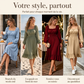 Robe évasée à encolure carrée et smocks pour femme