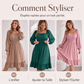 Robe évasée à encolure carrée et smocks pour femme
