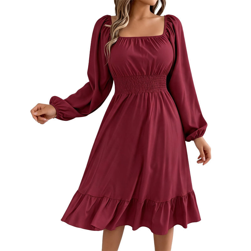 Robe évasée à encolure carrée et smocks pour femme