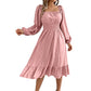 Robe évasée à encolure carrée et smocks pour femme
