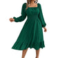 Robe évasée à encolure carrée et smocks pour femme