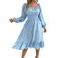 Robe évasée à encolure carrée et smocks pour femme