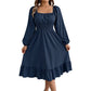 Robe évasée à encolure carrée et smocks pour femme