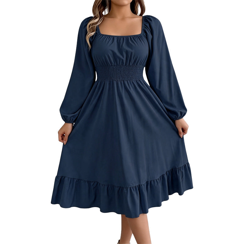 Robe évasée à encolure carrée et smocks pour femme