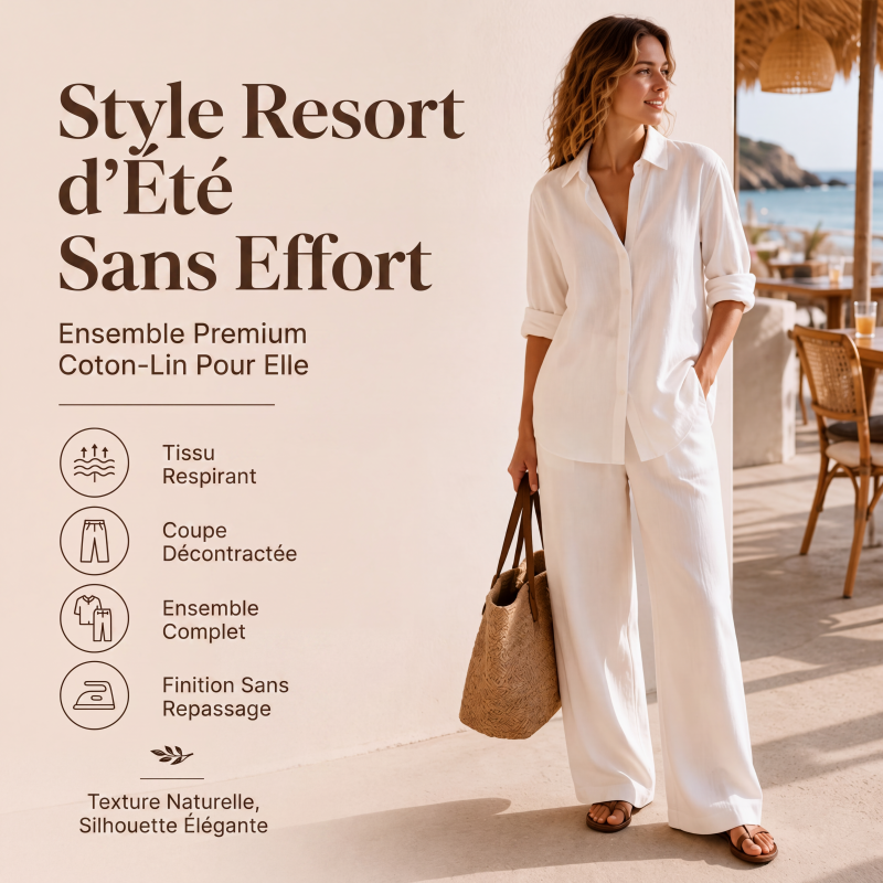 Ensemble chemise décontractée pour femme et pantalon à jambes larges