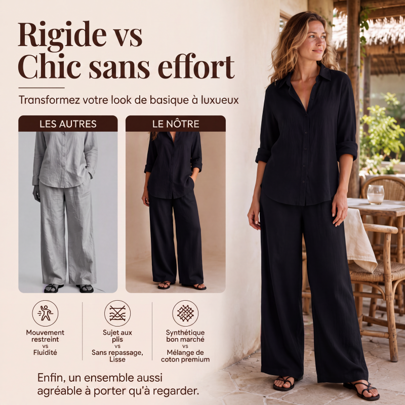Ensemble chemise décontractée pour femme et pantalon à jambes larges