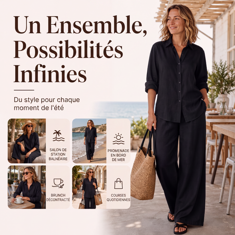 Ensemble chemise décontractée pour femme et pantalon à jambes larges