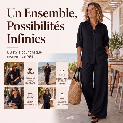 Ensemble chemise décontractée pour femme et pantalon à jambes larges