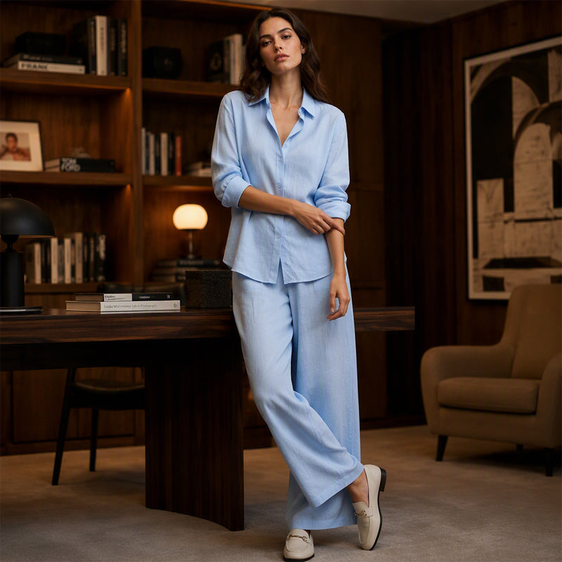 Ensemble chemise décontractée pour femme et pantalon à jambes larges