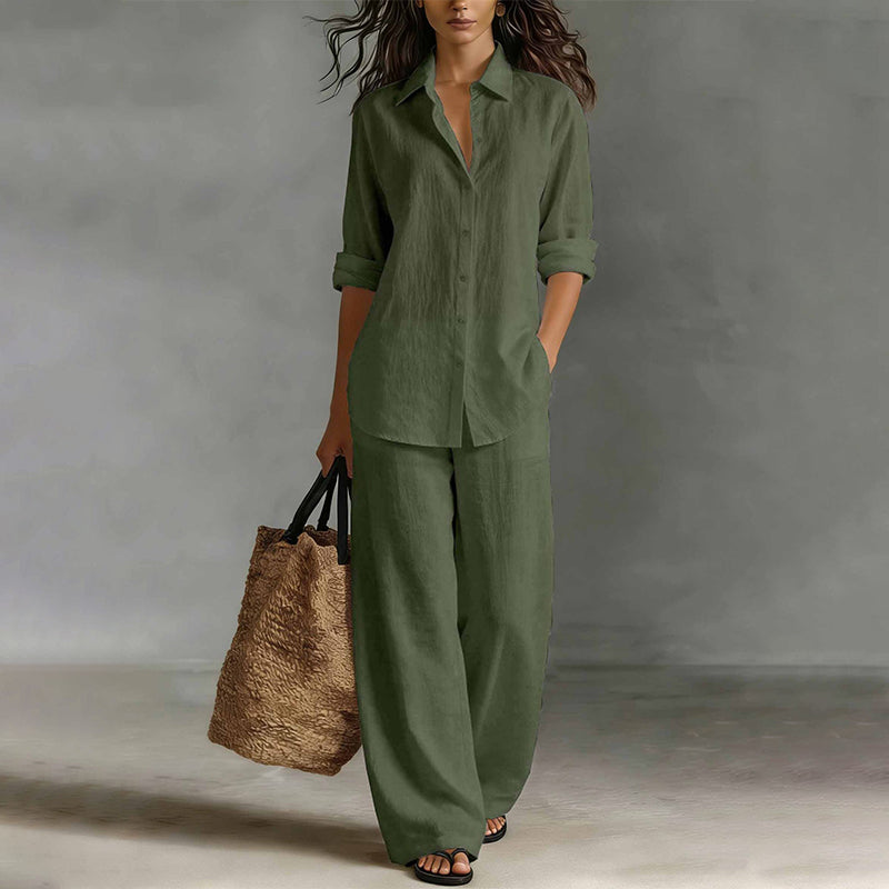 Ensemble chemise décontractée pour femme et pantalon à jambes larges