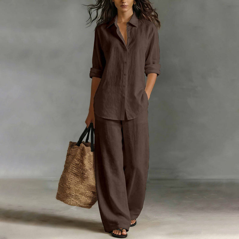Ensemble chemise décontractée pour femme et pantalon à jambes larges