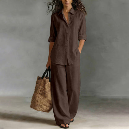 Ensemble chemise décontractée pour femme et pantalon à jambes larges
