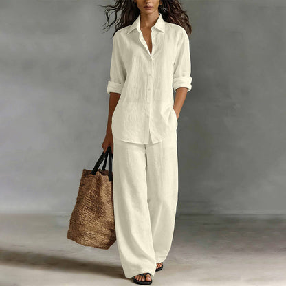 Ensemble chemise décontractée pour femme et pantalon à jambes larges