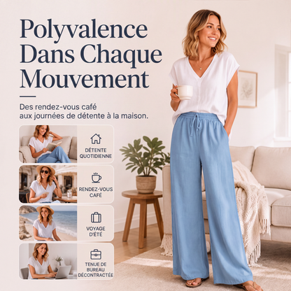 Pantalon décontracté à jambes larges et cordon de serrage pour femme
