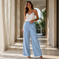 Pantalon décontracté à jambes larges et cordon de serrage pour femme