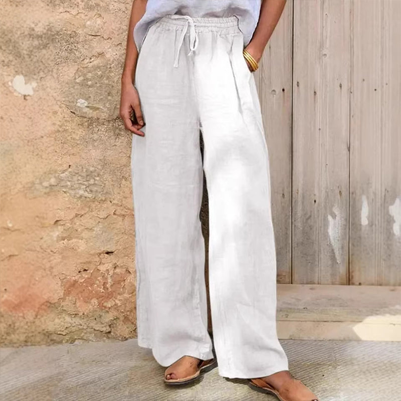 Pantalon décontracté à jambes larges et cordon de serrage pour femme