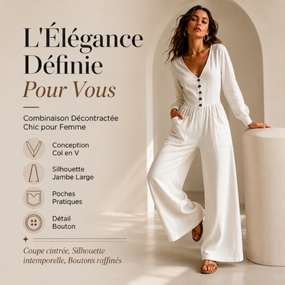 Combinaison à col V pour femme, manches longues