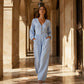 Combinaison à col V pour femme, manches longues