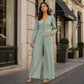 Combinaison à col V pour femme, manches longues