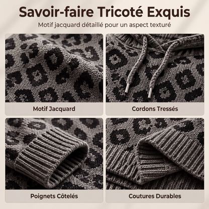 Hoodie en maille à imprimé léopard pour femme