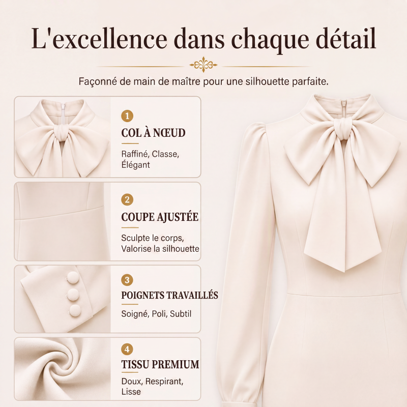 Robe crayon élégante pour femme avec col à nœud papillon