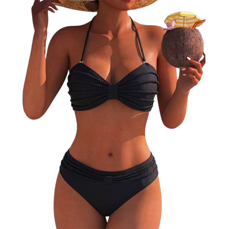 Ensemble de maillot de bain bandeau bikini tressé taille haute pour femme