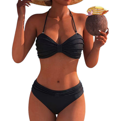 Ensemble de maillot de bain bandeau bikini tressé taille haute pour femme