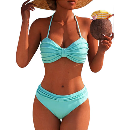 Ensemble de maillot de bain bandeau bikini tressé taille haute pour femme