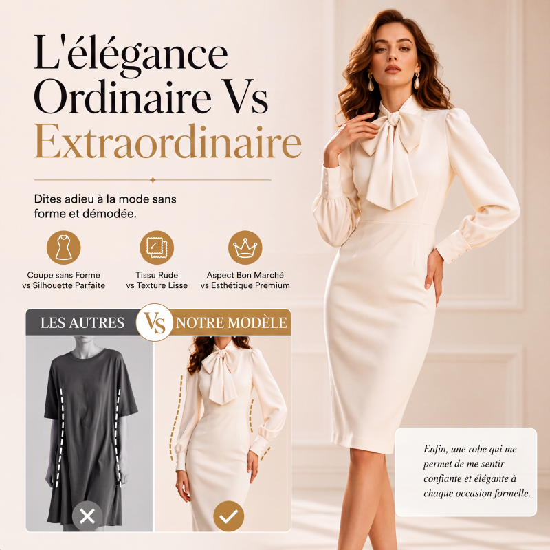 Robe crayon élégante pour femme avec col à nœud papillon