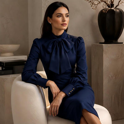 Robe crayon élégante pour femme avec col à nœud papillon