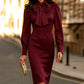 Robe crayon élégante pour femme avec col à nœud papillon