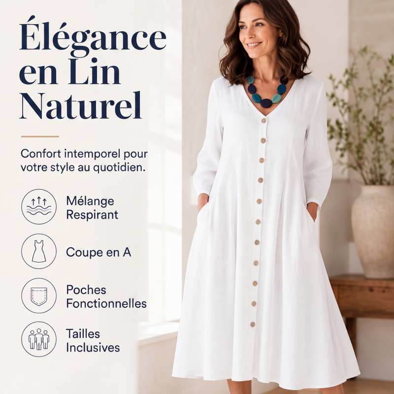 Robe décontractée pour femme à col V avec poches