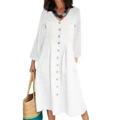 Robe décontractée pour femme à col V avec poches