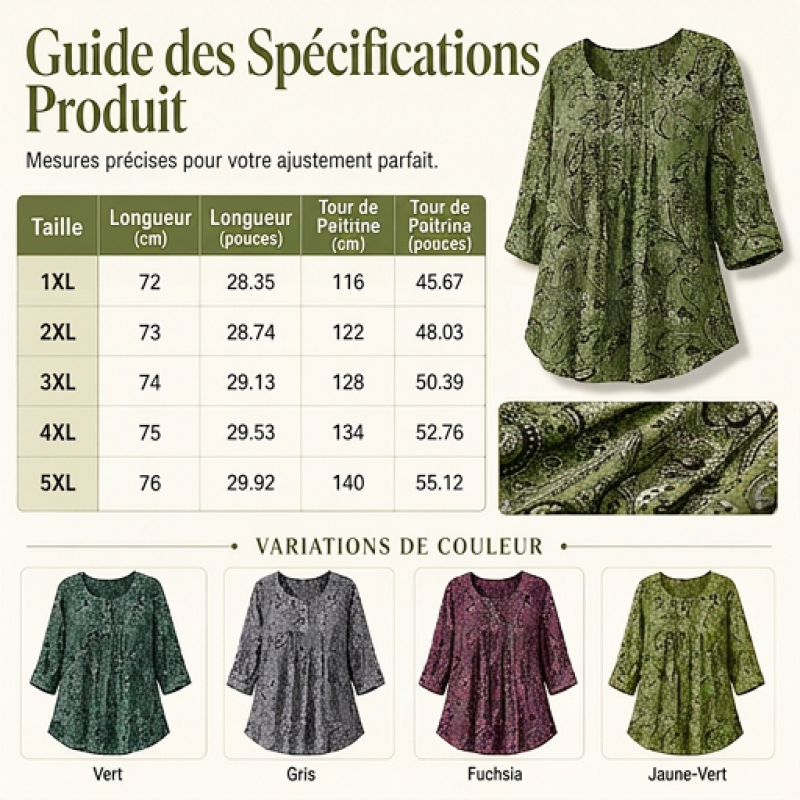 Blouse pour femmes grande taille à motif cachemire