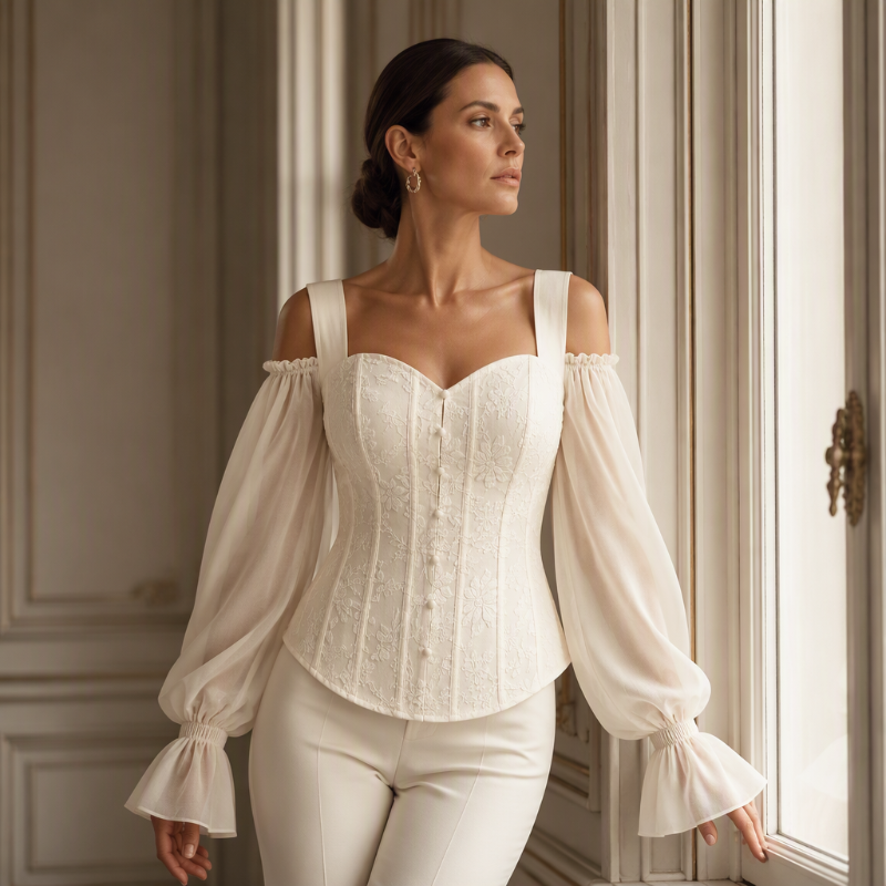 Haut à épaules dénudées en jacquard floral pour femme