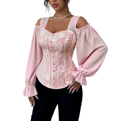 Haut à épaules dénudées en jacquard floral pour femme