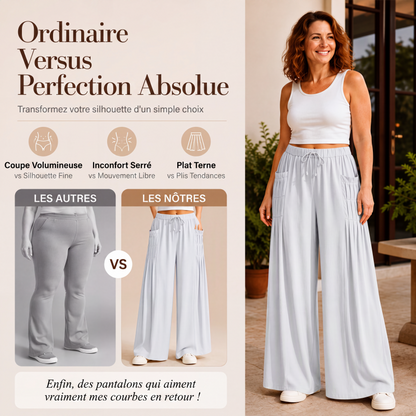 Pantalon large femme en coton et lin
